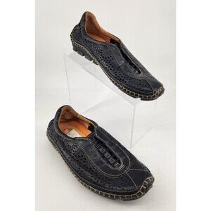 NEW Pikolinos Black Leather Slip-On Moccasin Shoes Women's Size 7 M Spain Made
